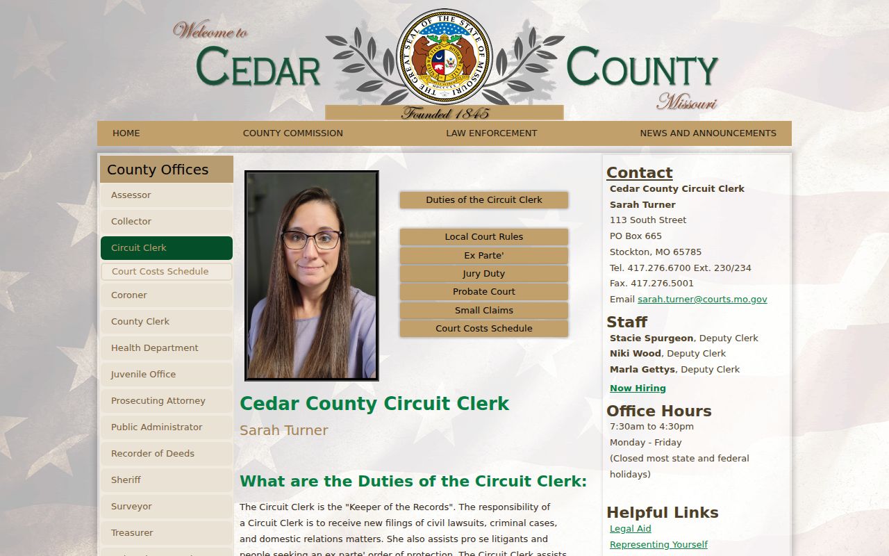Cedar County Circuit Clerk official court records page