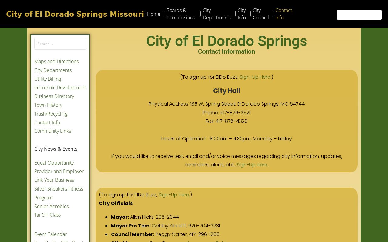 El Dorado Springs official city police and municipal court contacts