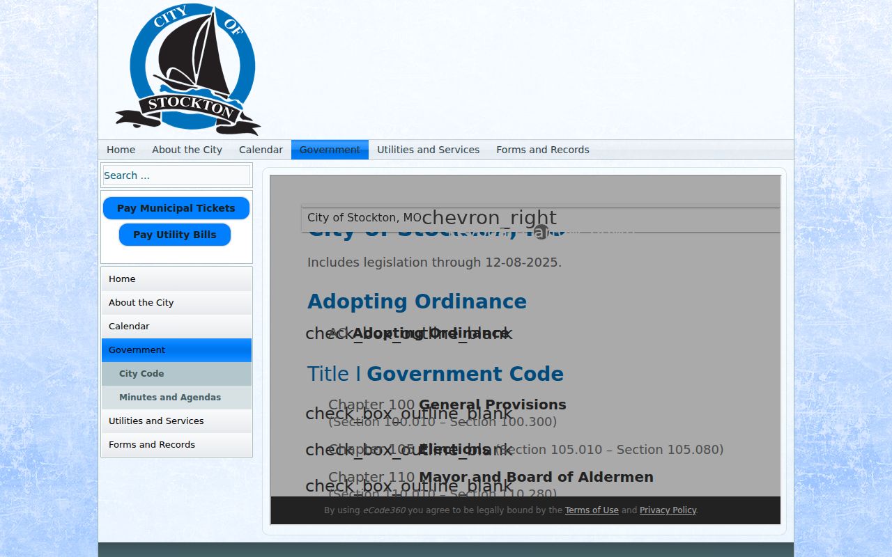 Stockton official route to city code and municipal court information